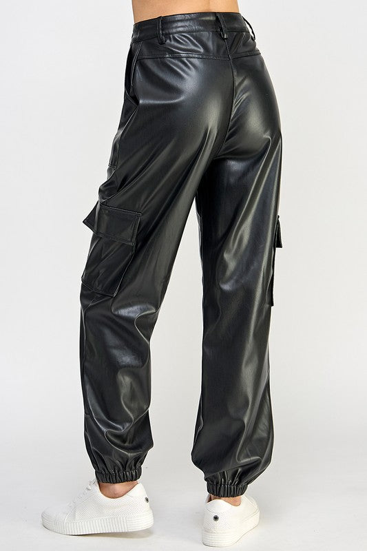 Relaxed Vegan Leather Cargo Pants - steven wick