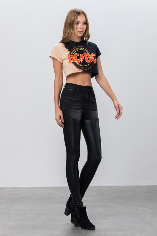 High Rise Leather Black Denim Combo Pants - steven wick