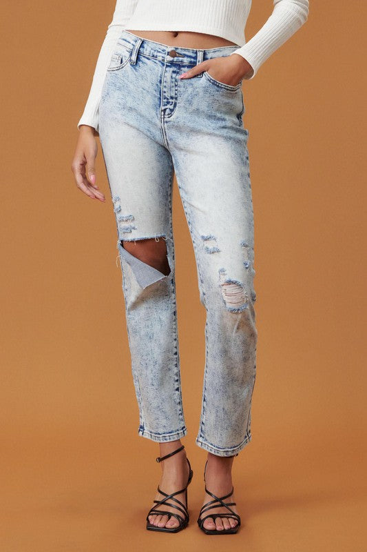 Acid Wash High Rise Distressed Skinny - steven wick