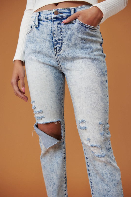 Acid Wash High Rise Distressed Skinny - steven wick