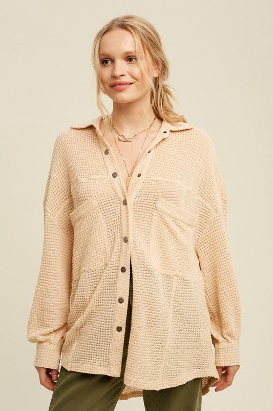 Soft Thermal Knit Shacket Top - steven wick