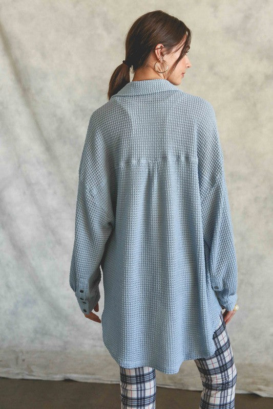 Soft Thermal Knit Shacket Top - steven wick