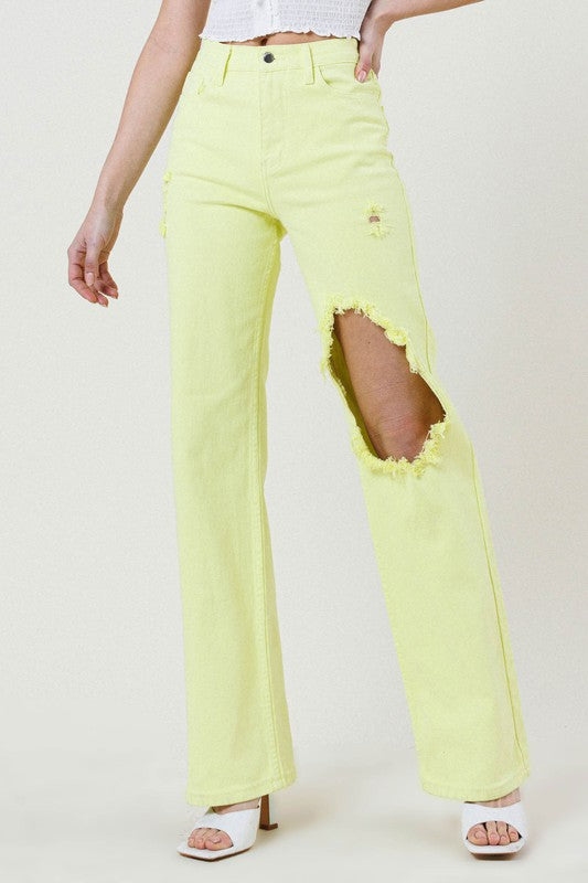 Distressed Wide Cut Straight Leg Jeans - steven wick