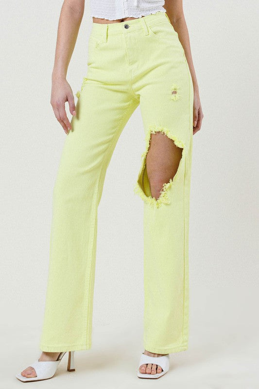 Distressed Wide Cut Straight Leg Jeans - steven wick