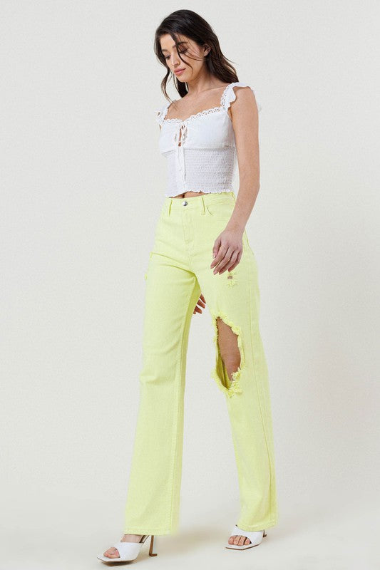 Distressed Wide Cut Straight Leg Jeans - steven wick