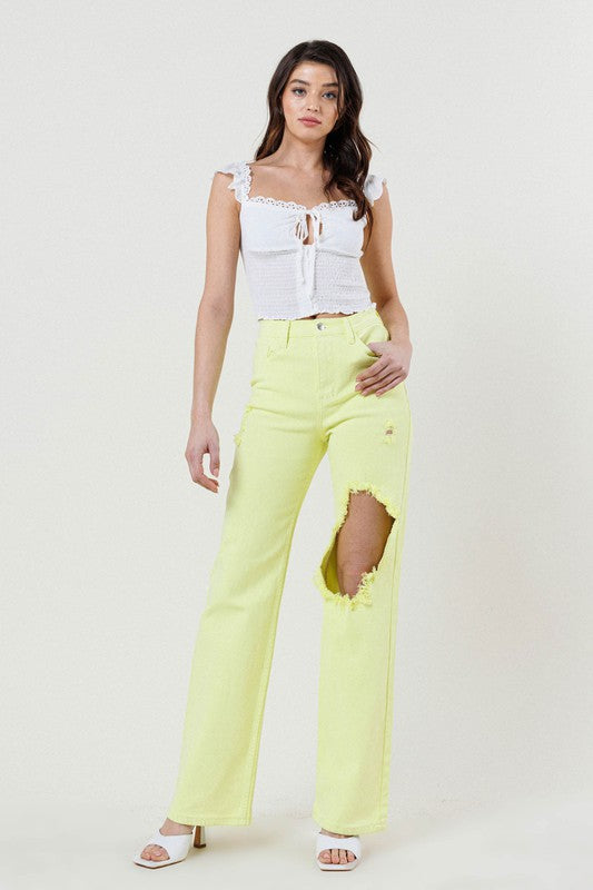 Distressed Wide Cut Straight Leg Jeans - steven wick