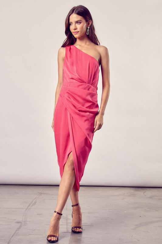 One Shoulder Paradise Pink Wrap Dress - steven wick