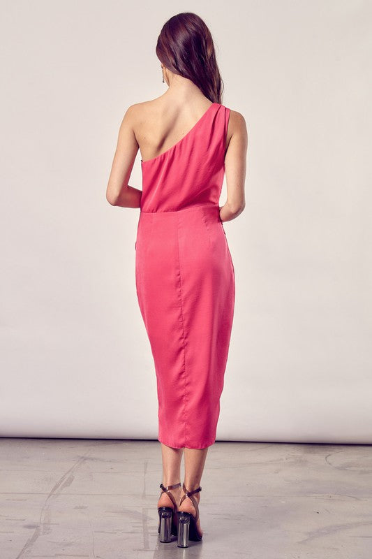 One Shoulder Paradise Pink Wrap Dress - steven wick