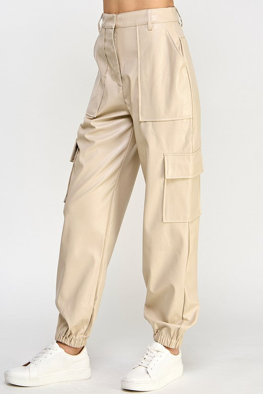 Relaxed Vegan Leather Cargo Pants - steven wick