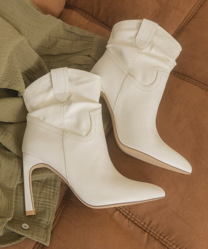 White Slim Heel Slip-On Booties - steven wick