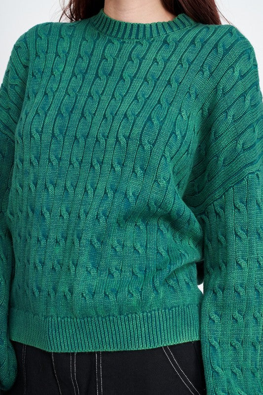 Crew Neck Cable Knit Top with Bubble Sleeves - steven wick