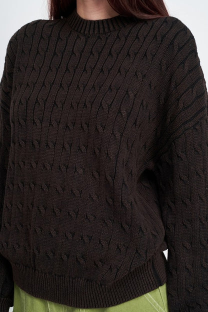 Crew Neck Cable Knit Top with Bubble Sleeves - steven wick