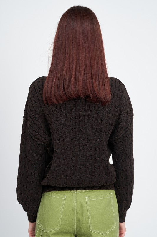 Crew Neck Cable Knit Top with Bubble Sleeves - steven wick