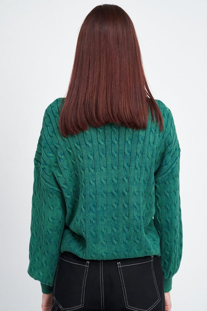 Crew Neck Cable Knit Top with Bubble Sleeves - steven wick