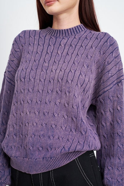 Crew Neck Cable Knit Top with Bubble Sleeves - steven wick