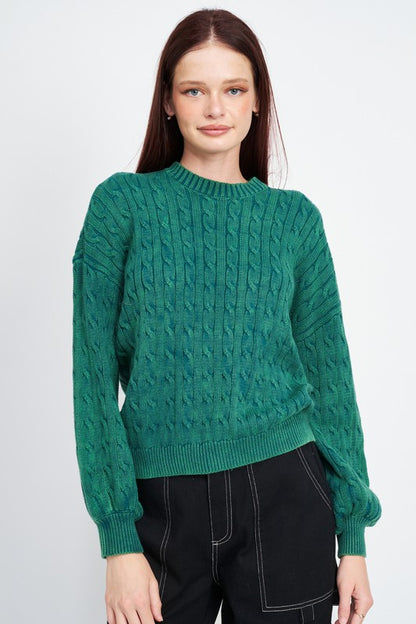 Crew Neck Cable Knit Top with Bubble Sleeves - steven wick