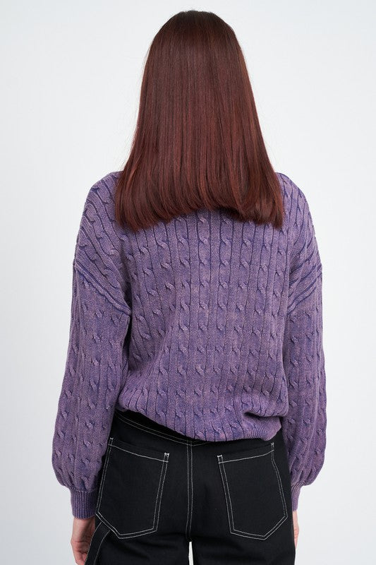 Crew Neck Cable Knit Top with Bubble Sleeves - steven wick