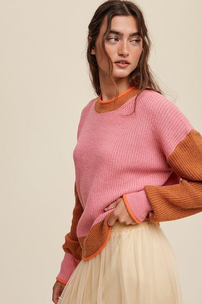 Pink Coloured Block Ribbed Knit Sweater - steven wick