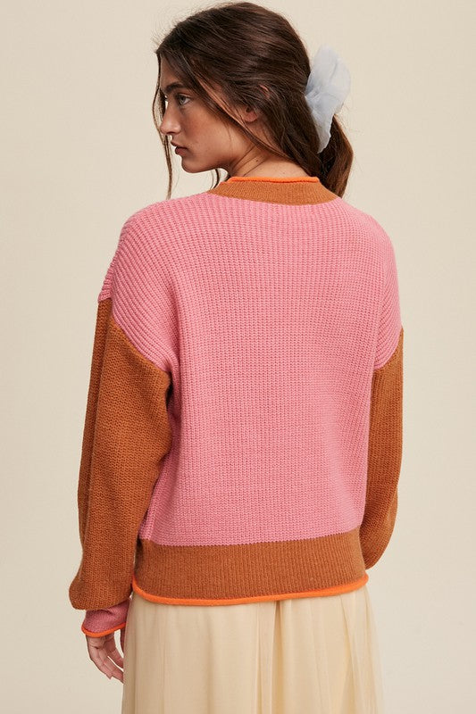 Pink Coloured Block Ribbed Knit Sweater - steven wick