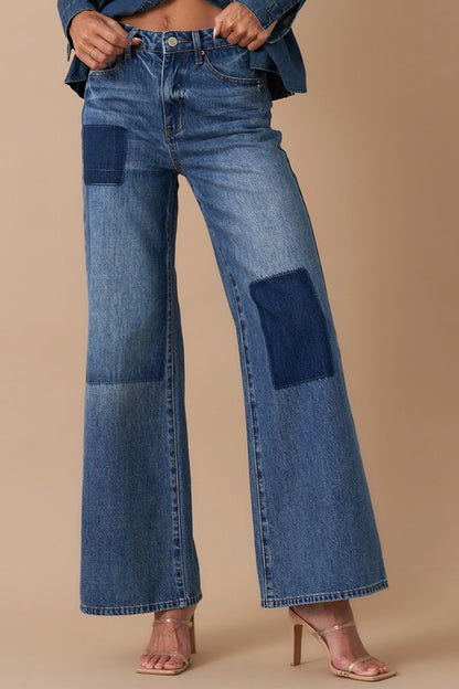 Relaxed Wide Leg Patchwork Jeans - steven wick