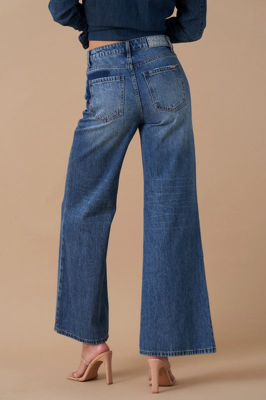 Relaxed Wide Leg Patchwork Jeans - steven wick