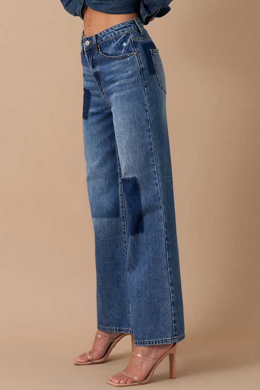 Relaxed Wide Leg Patchwork Jeans - steven wick