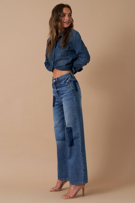 Relaxed Wide Leg Patchwork Jeans - steven wick