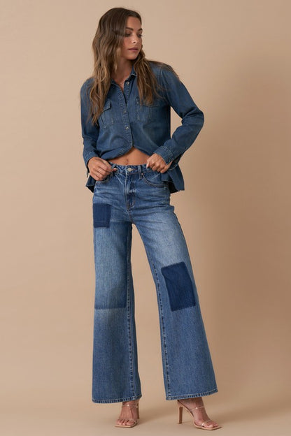 Relaxed Wide Leg Patchwork Jeans - steven wick