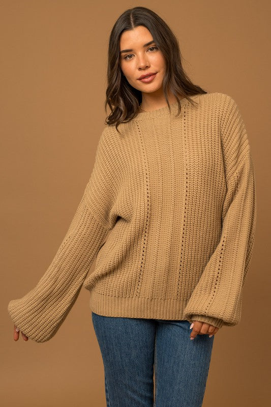 Cozy Balloon Long Sleeve Braid Sweater - steven wick