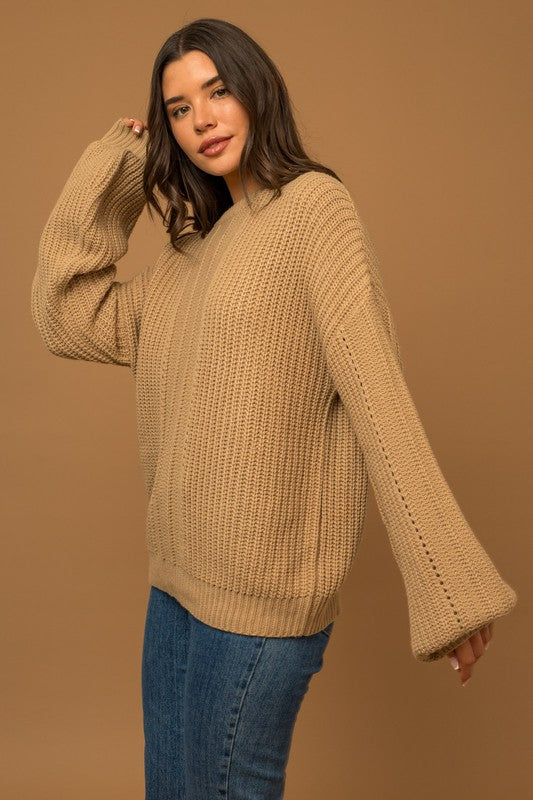 Cozy Balloon Long Sleeve Braid Sweater - steven wick