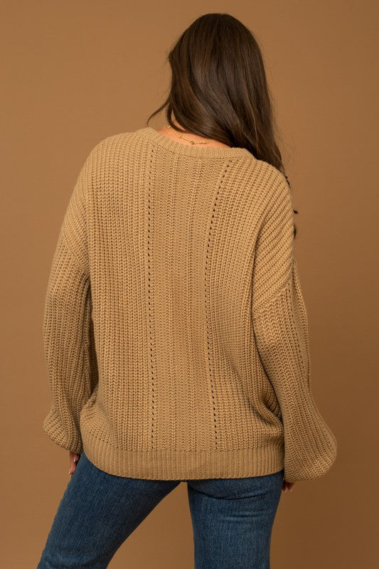 Cozy Balloon Long Sleeve Braid Sweater - steven wick