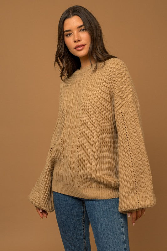 Cozy Balloon Long Sleeve Braid Sweater - steven wick