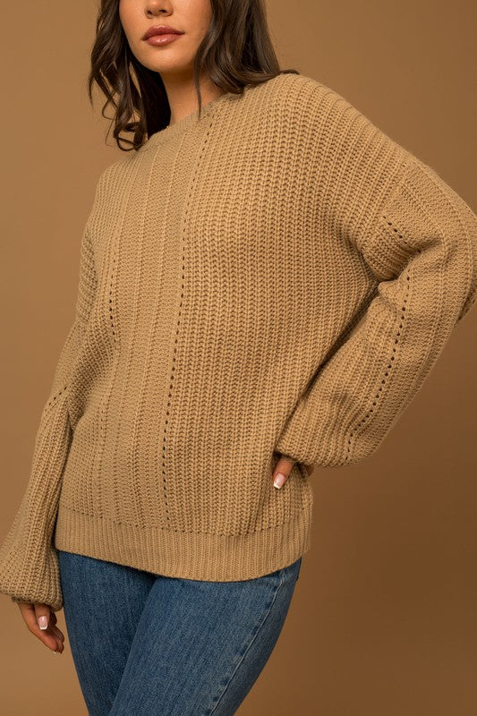 Cozy Balloon Long Sleeve Braid Sweater - steven wick