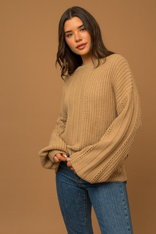 Cozy Balloon Long Sleeve Braid Sweater - steven wick