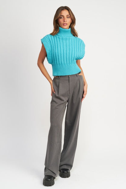 Ribbed Turtleneck Cropped Vest - steven wick