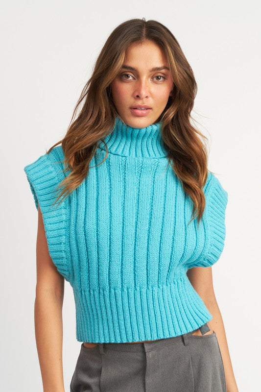 Ribbed Turtleneck Cropped Vest - steven wick