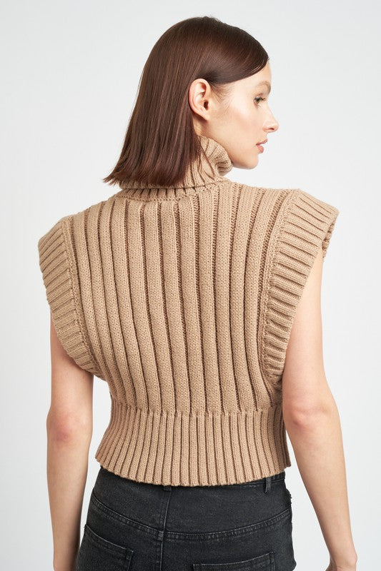 Ribbed Turtleneck Cropped Vest - steven wick