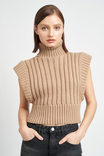 Ribbed Turtleneck Cropped Vest - steven wick