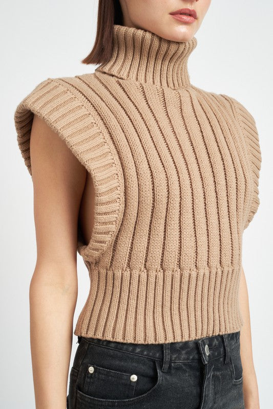 Ribbed Turtleneck Cropped Vest - steven wick