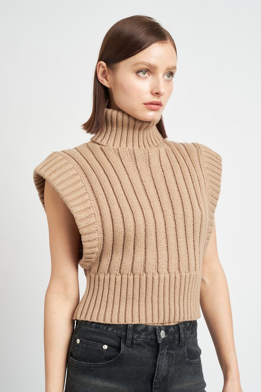 Ribbed Turtleneck Cropped Vest - steven wick