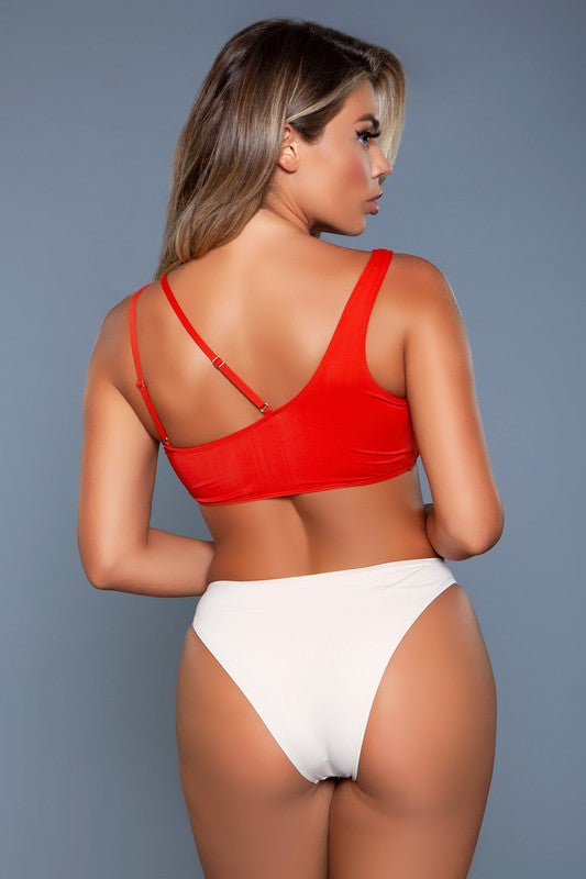 Aubrey Red And Beige Two Piece Swimsuit - steven wick