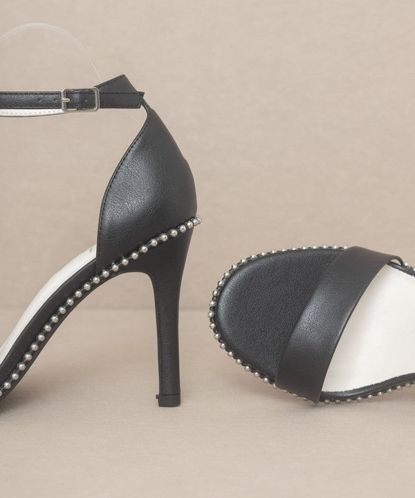 Dublin Metal Stud Open Toe Heels - steven wick