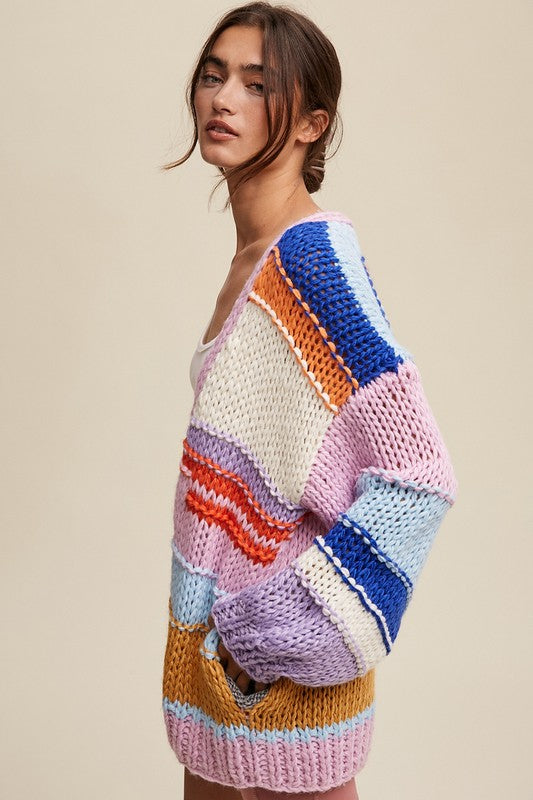 Hand Knit Multi Striped Cardigan - steven wick