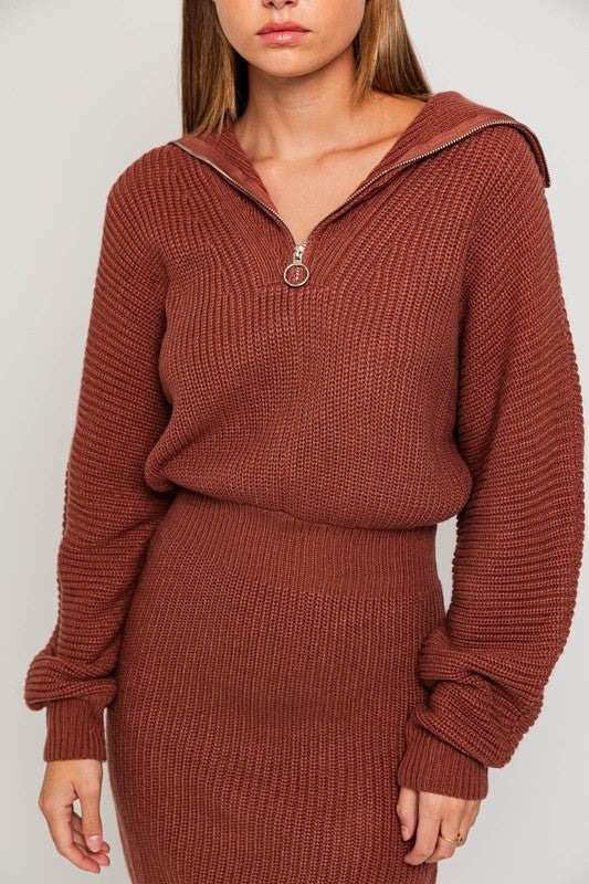 Casual Solid Long-Sleeved Zipper Sweater Dress - steven wick