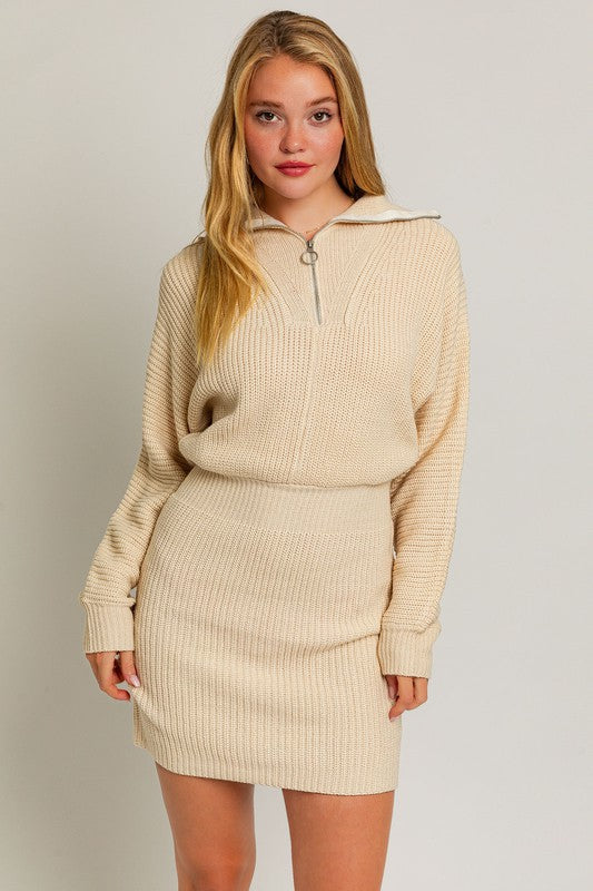 Casual Solid Long-Sleeved Zipper Sweater Dress - steven wick