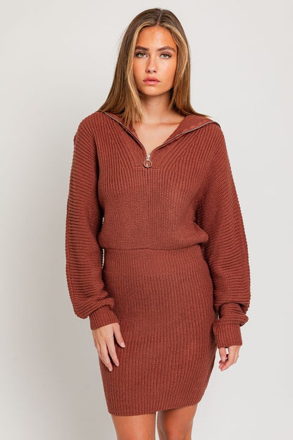 Casual Solid Long-Sleeved Zipper Sweater Dress - steven wick