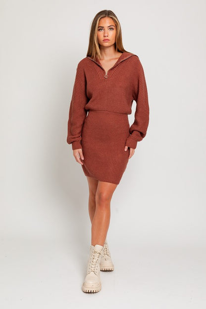 Casual Solid Long-Sleeved Zipper Sweater Dress - steven wick