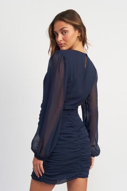 Long Sleeved Runched Mini Dress - steven wick