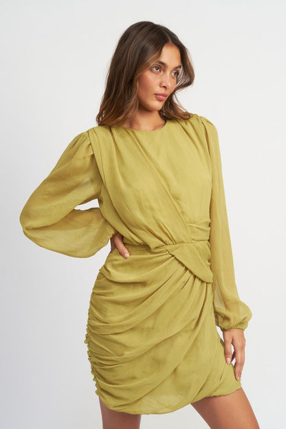 Long Sleeved Runched Mini Dress - steven wick