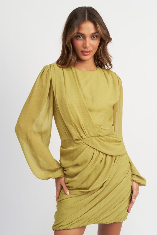 Long Sleeved Runched Mini Dress - steven wick